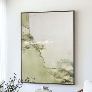 Große salbeigrüne abstrakte Leinwand Kunst neutrales strukturiertes Gemälde Wabi Sabi Wandkunst modernes Wohndekor