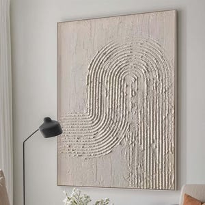 Textured Beige Minimalist Canvas Art Creamy White Textured Painting Contemporary Arch Artwork