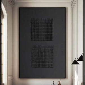 Large Black Textured Wall Art 3D Plaster Abstract Canvas Painting Minimalist Wabi Sabi Canvas Art