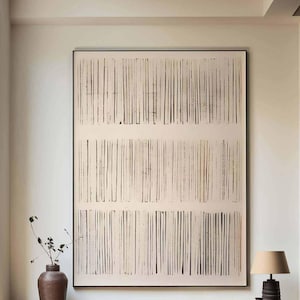 Beige Astratto Minimalista Dipinto Wabi Sabi Arte da Parete Beige e Nero Texture Tela Arte da Parete Grande Arte da Parete Neutra Dipinto Boho Con Cornice