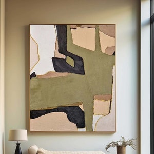 Green Abstract Geometric Painting: Textured Boho Wall Art Decor