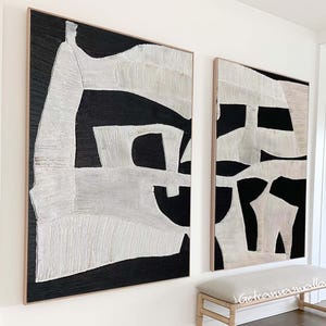 Beige & Black Abstract Minimalist Painting Set of 2 Beige Texture Wall Art Large Minimalist Wall Art for Livingroom Wabi Sabi Wall Art Decor