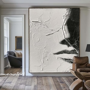 Large Faceless Portrait Painting Abstract Figure Wall Art Black White Texture Painting on Canvas Woman Face Artwork Modern Texture Wall Art