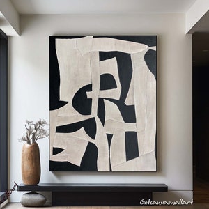 Beige Wabi Sabi Wall Art Black Beige Abstract Painting Large Black Minimalist Wall Art Beige Textured Canvas Painting Neutral Wall Decor