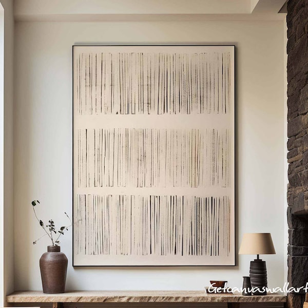 Beige Wabi Sabi Wall Art Beige Black Abstract Painting on Canvas Boho Textured Wall Art Large Beige Abstract Wall Art Neutral Canvas Artwork