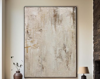 Beige Abstrakte Wandkunst Kleines Gold Strukturiertes Gemälde auf Leinwand Wabi Sabi Beige Abstrakte Malerei Neutrale Strukturierte Wandkunst