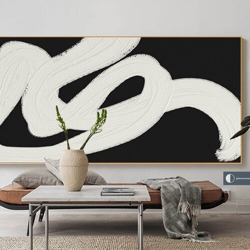 Large Black Wall Art Black and White Abstract Painting Etsy
