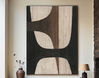 Beige and Black Abstract Painting on Canvas Wabi Sabi Wall Art Brown Textured Art Black and Beige Minimalist Painting Neutral Beige Painting