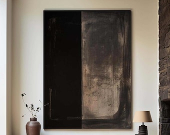 Art mural abstrait noir et beige Grande peinture texturée noire Art mural Wabi Sabi Peinture abstraite beige neutre Art moderne Mid-Century