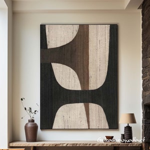 Beige and Black Abstract Painting on Canvas Wabi Sabi Wall Art Brown Textured Art Black and Beige Minimalist Painting Neutral Beige Painting