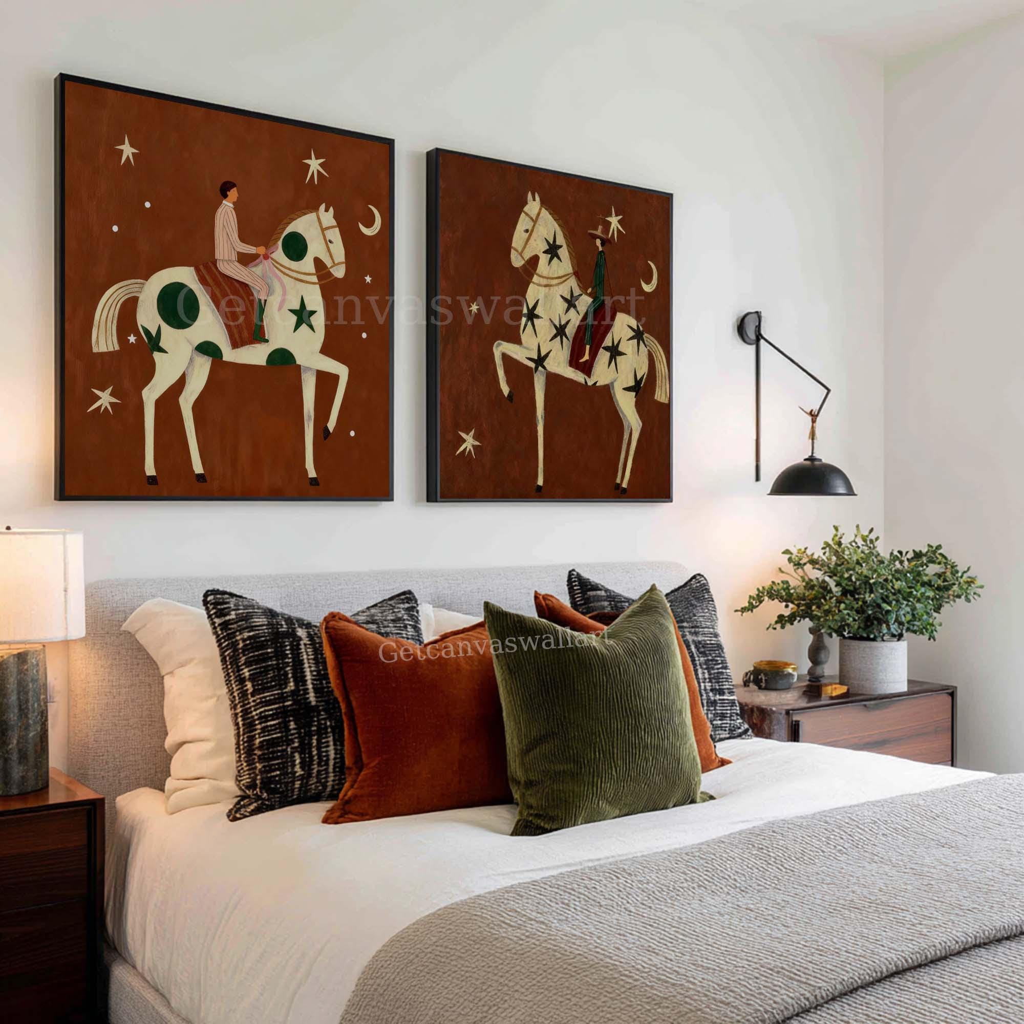 Large Abstract Horse Rider Oil Painting Modern Folk Art Western Canvas ...