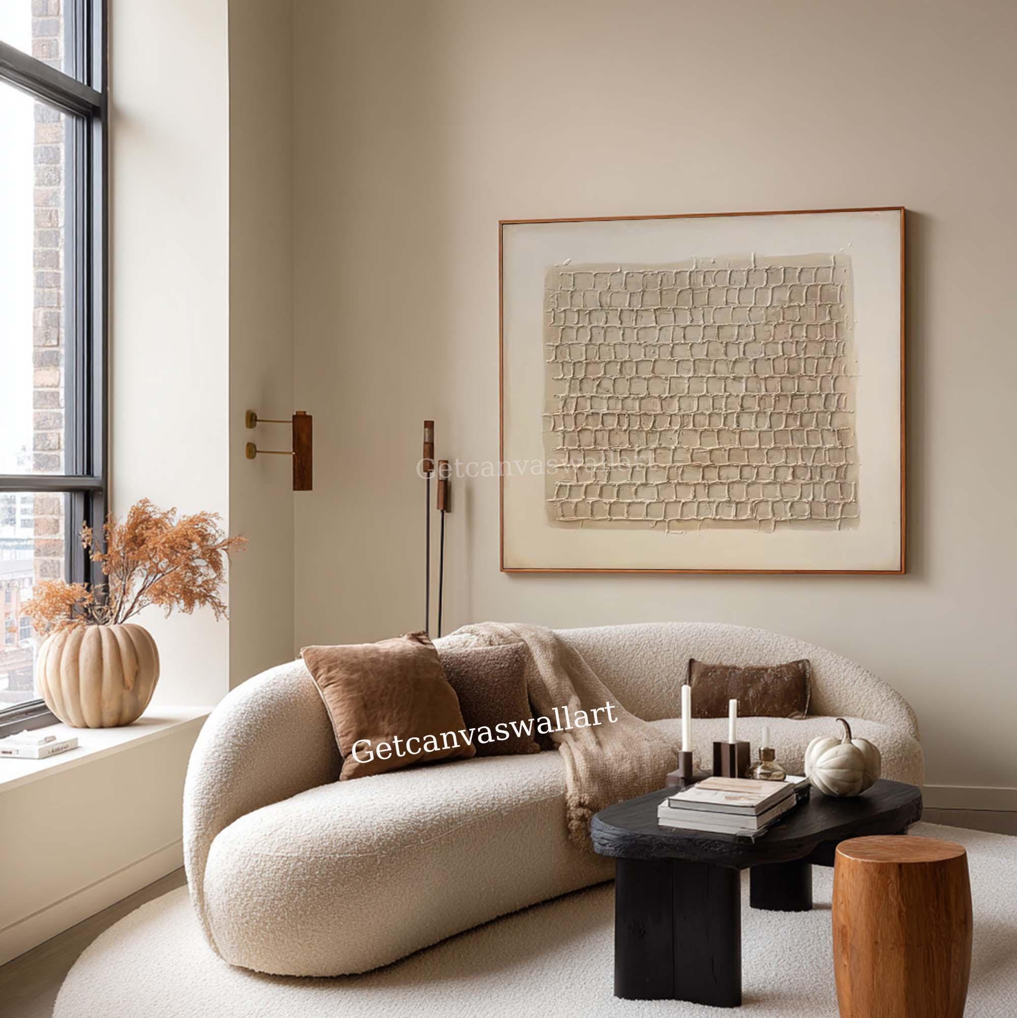 Large Textured Beige Abstract Painting Wabi Sabi Wall Art Neutral ...
