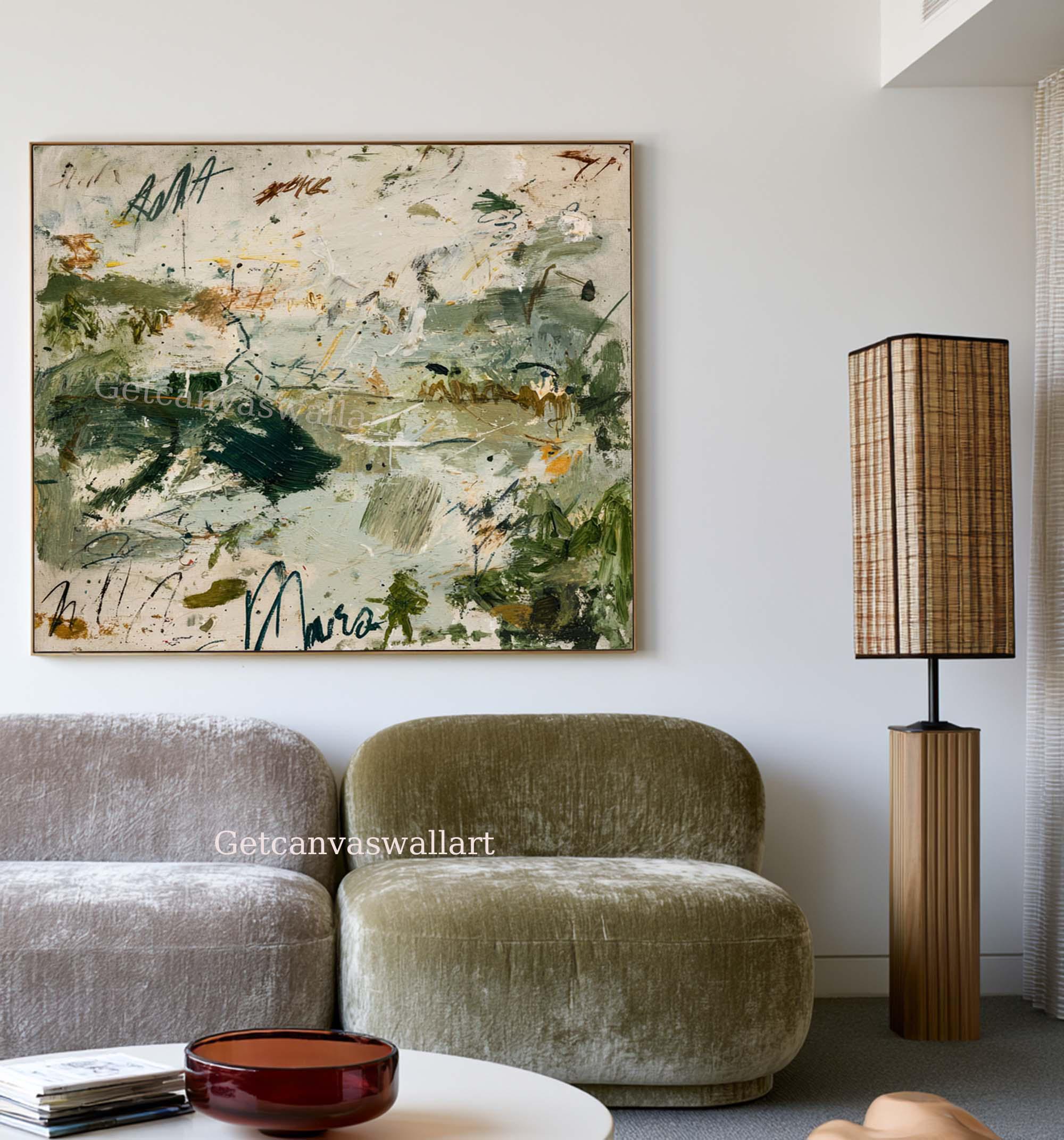 Green Abstract Landscape Oil Painting Neutral Textured Canvas Art ...