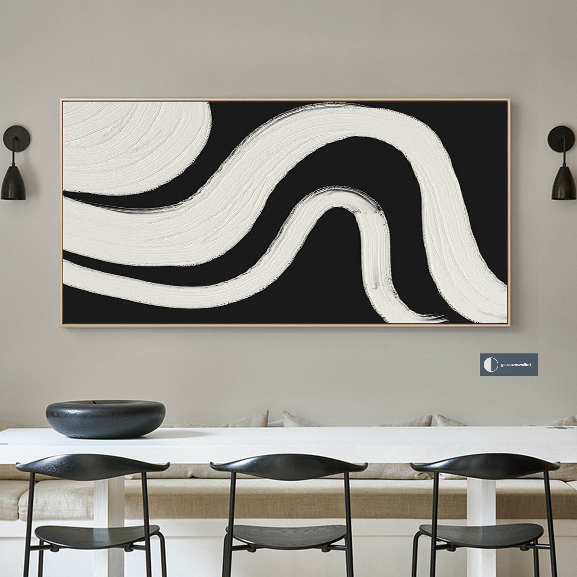 Black Canvas Wall Art Black and White Abstract Line Art Black - Etsy