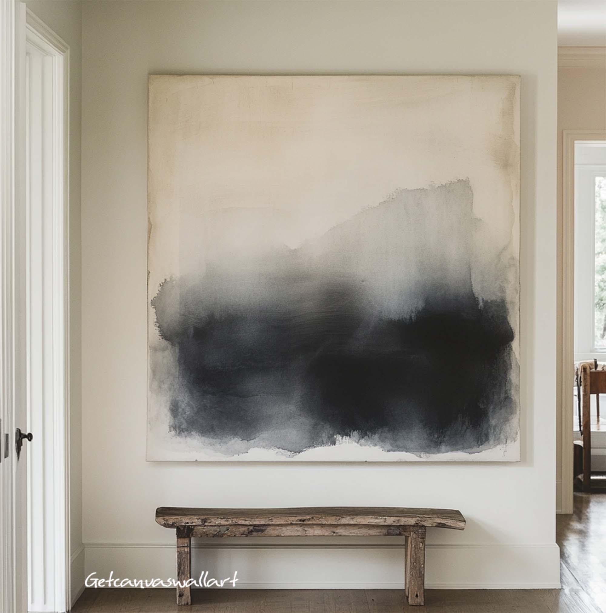 Wabi Sabi Abstract Oil Painting Large Beige & Black Textured Canvas Art ...