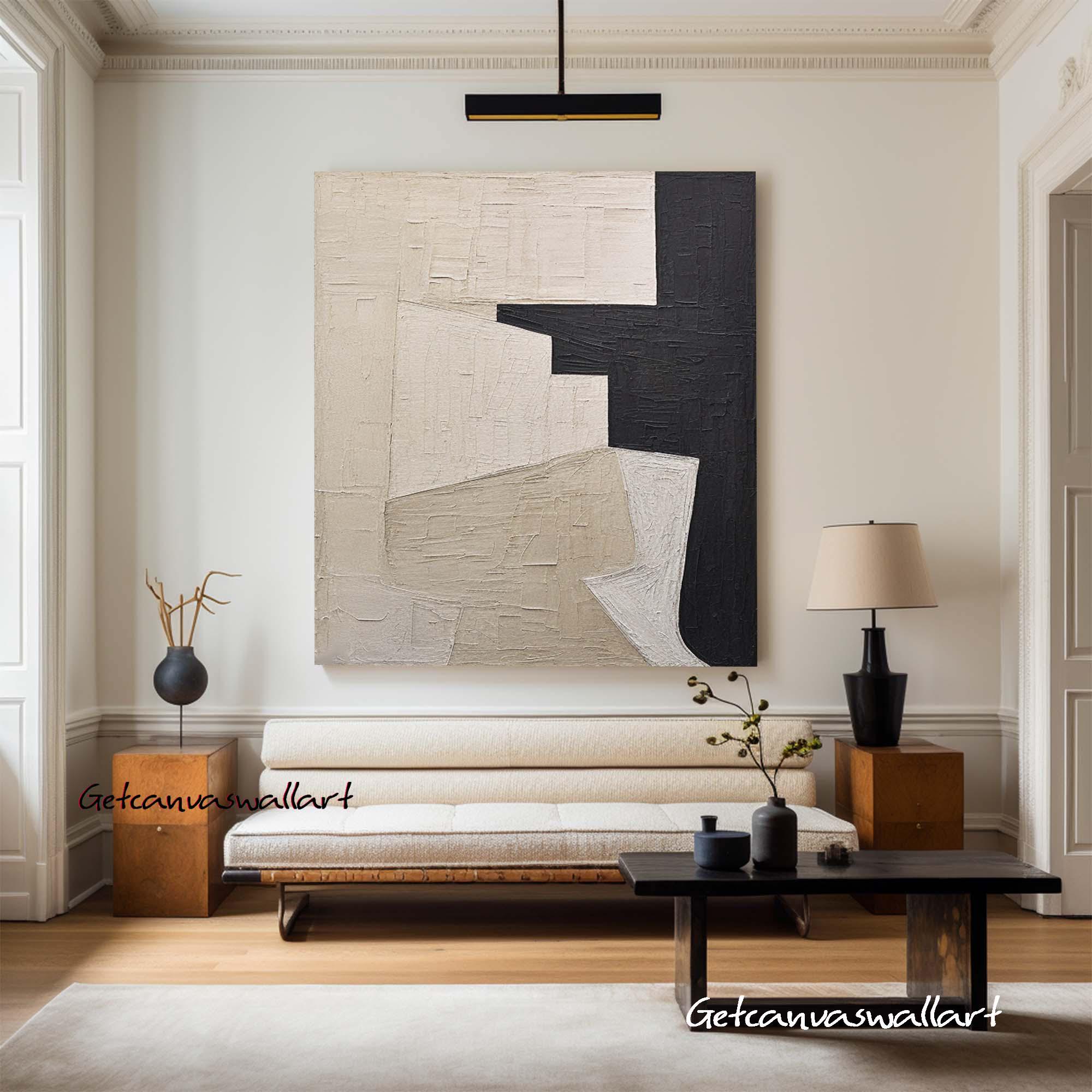 Large Beige Texture Canvas Art Beige & Black Minimalist Abstract ...