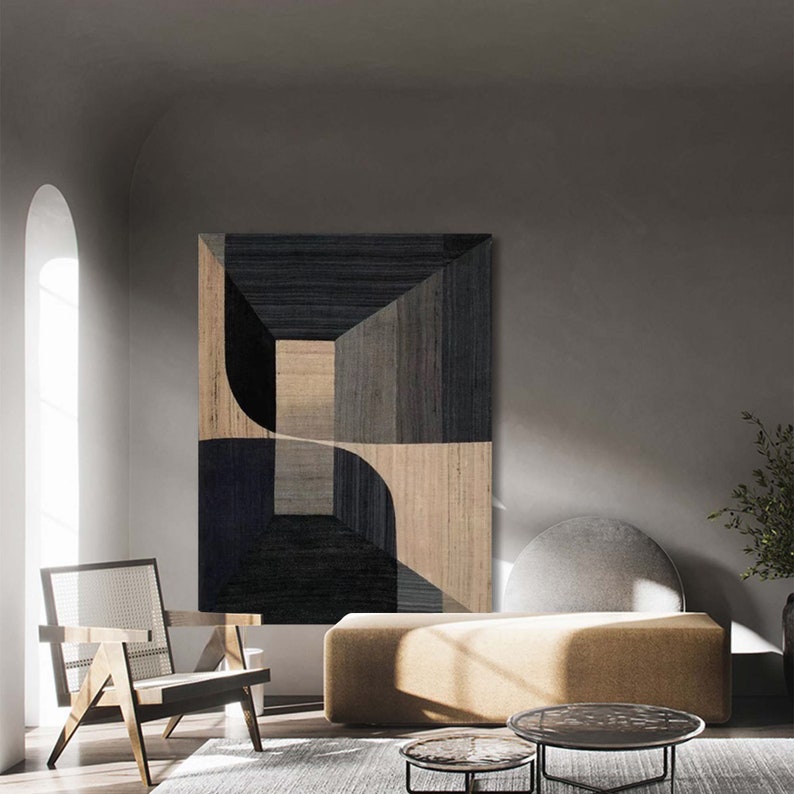 Black Wall Art Black and Beige Abstract Art Original Acrylic Etsy