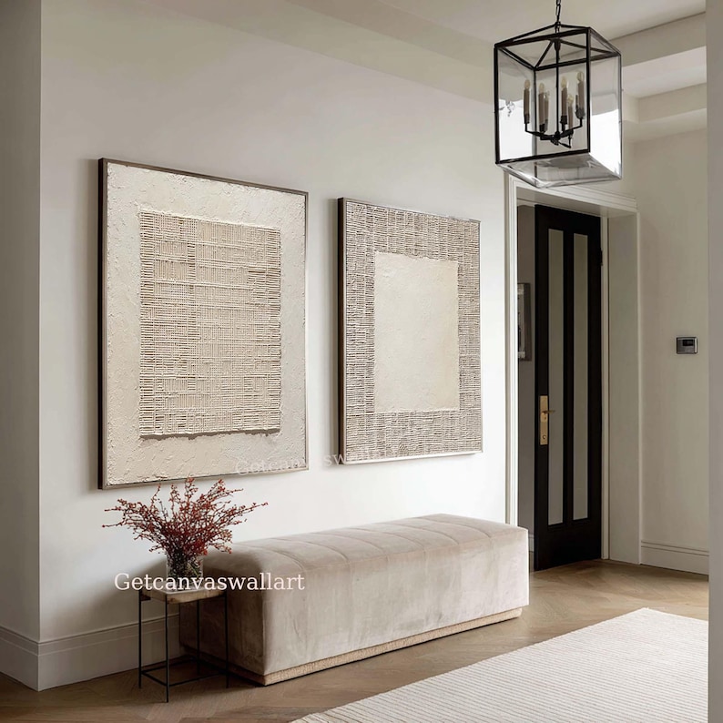 Large Beige Textured Wall Art Set of 2 Minimalist Abstract Painting ...