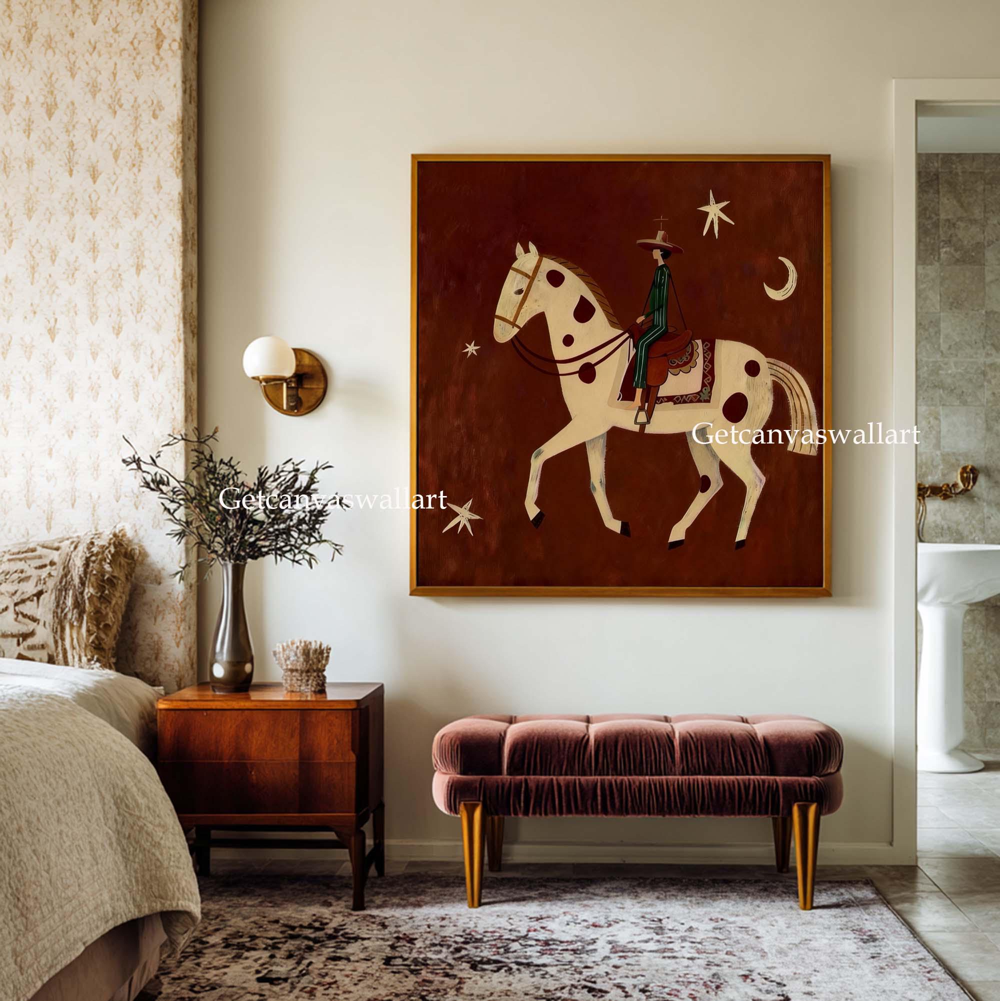 Vintage Western Rider Wall Art Cowboy Folk Art Mid Century Modern Horse ...