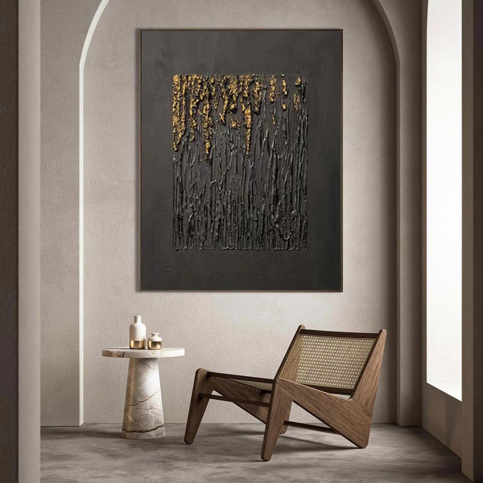 Black and Gold Abstract Painting Black and Gold Textured Wall Etsy