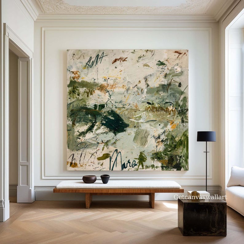 Green Abstract Landscape Oil Painting Neutral Textured Canvas Art ...