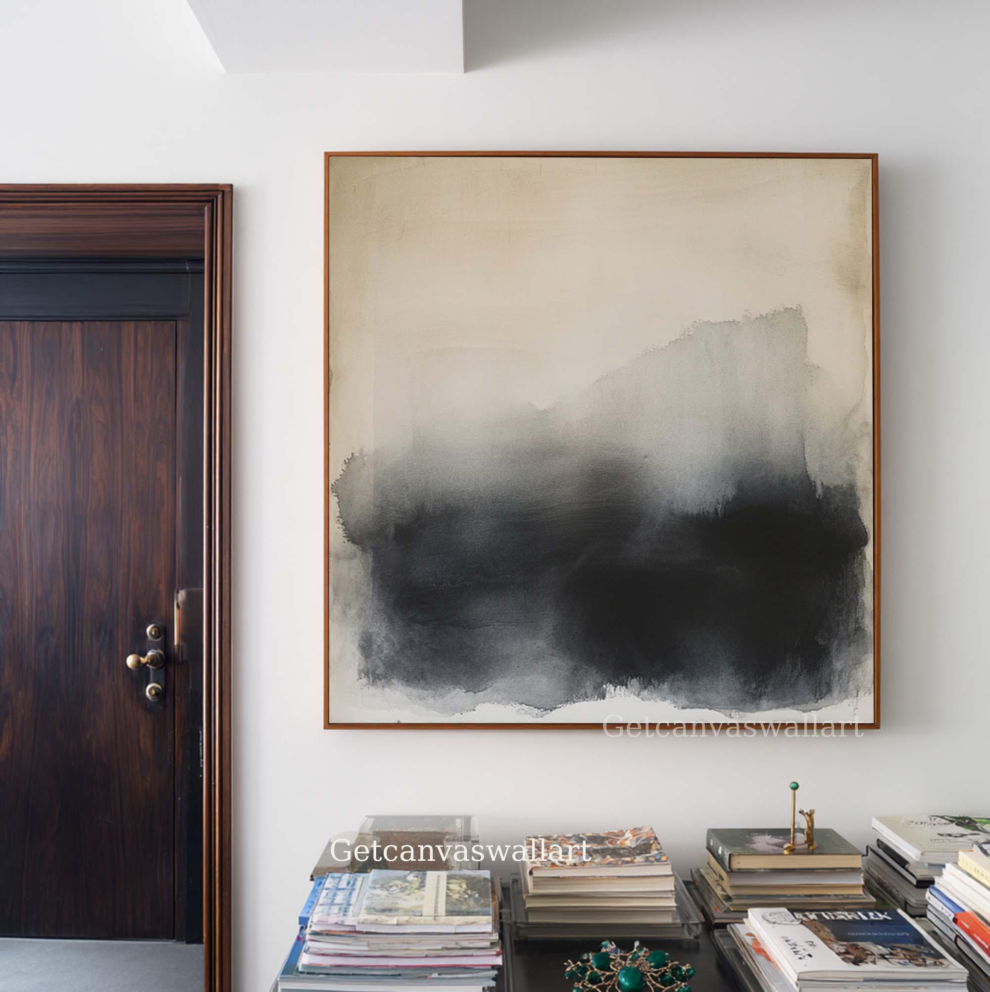Wabi Sabi Abstract Oil Painting Large Beige & Black Textured Canvas Art ...