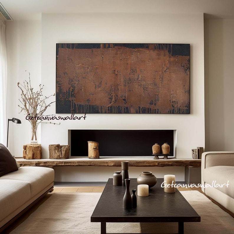 Large Black and Brown Texture Wall Art Brown Abstract Painting Wabi Sabi Abstract Wall Art Neutral Wall Decor Brown Plaster Painting image 2