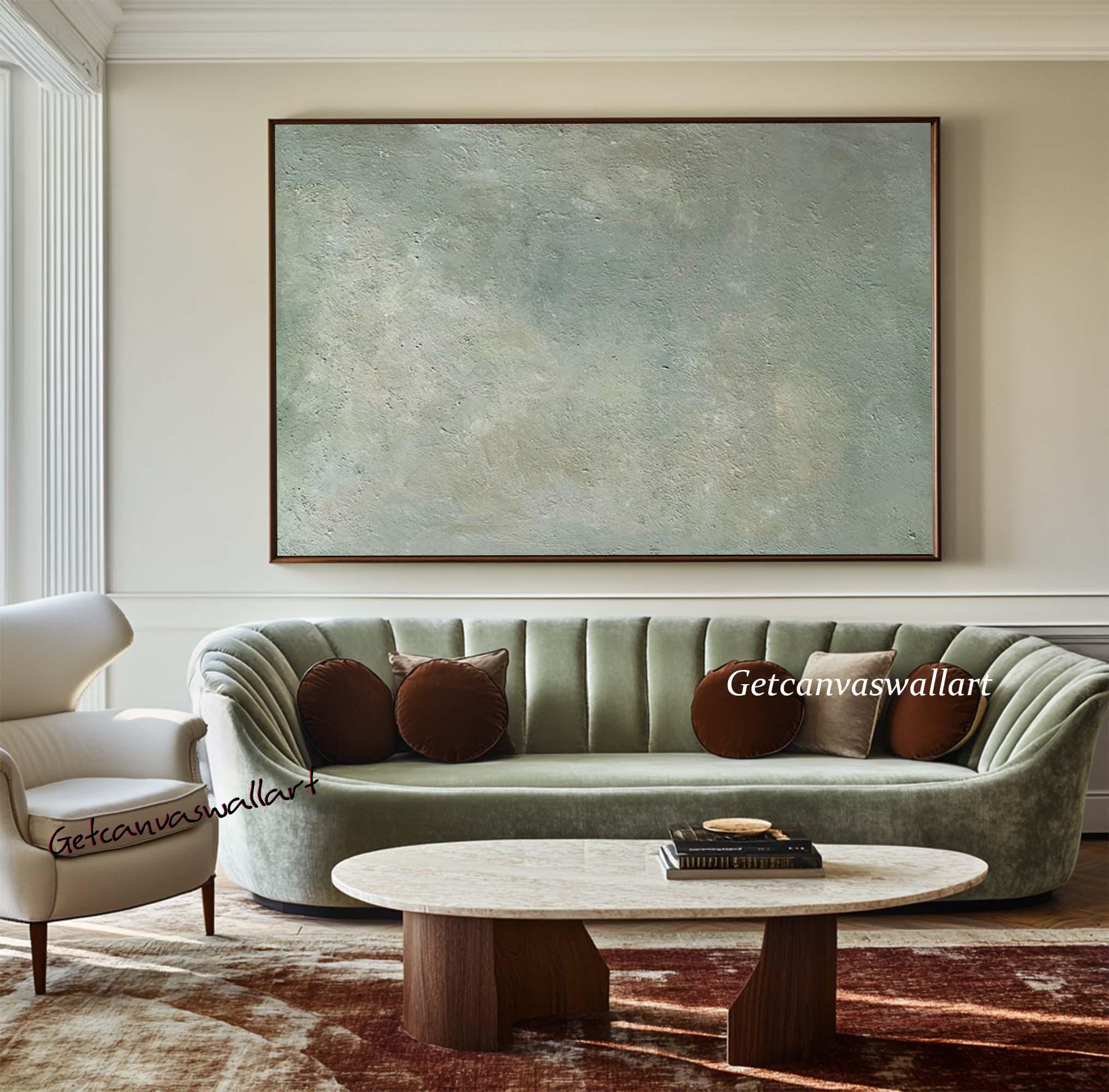 Sage Green Abstract Canvas Art Green Textured Handmade Painting Large ...