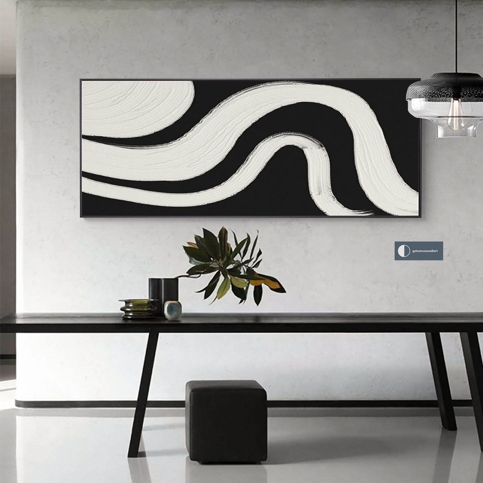 Black Canvas Wall Art Black and White Abstract Line Art Black - Etsy