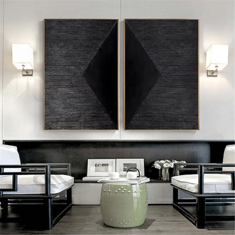 Black Contemporary Wall Art Black Abstract Minimalist Painting Etsy