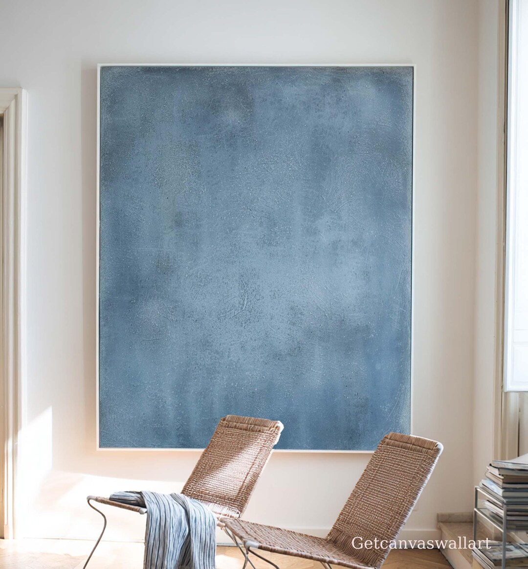 Large Blue Abstract Canvas Art Japandi Modern Minimalist Oil Painting ...