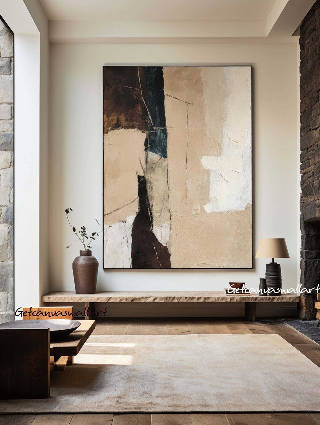Beige Brown Abstract Painting Wabi Sabi Wall Art Beige Brown Minimalist ...