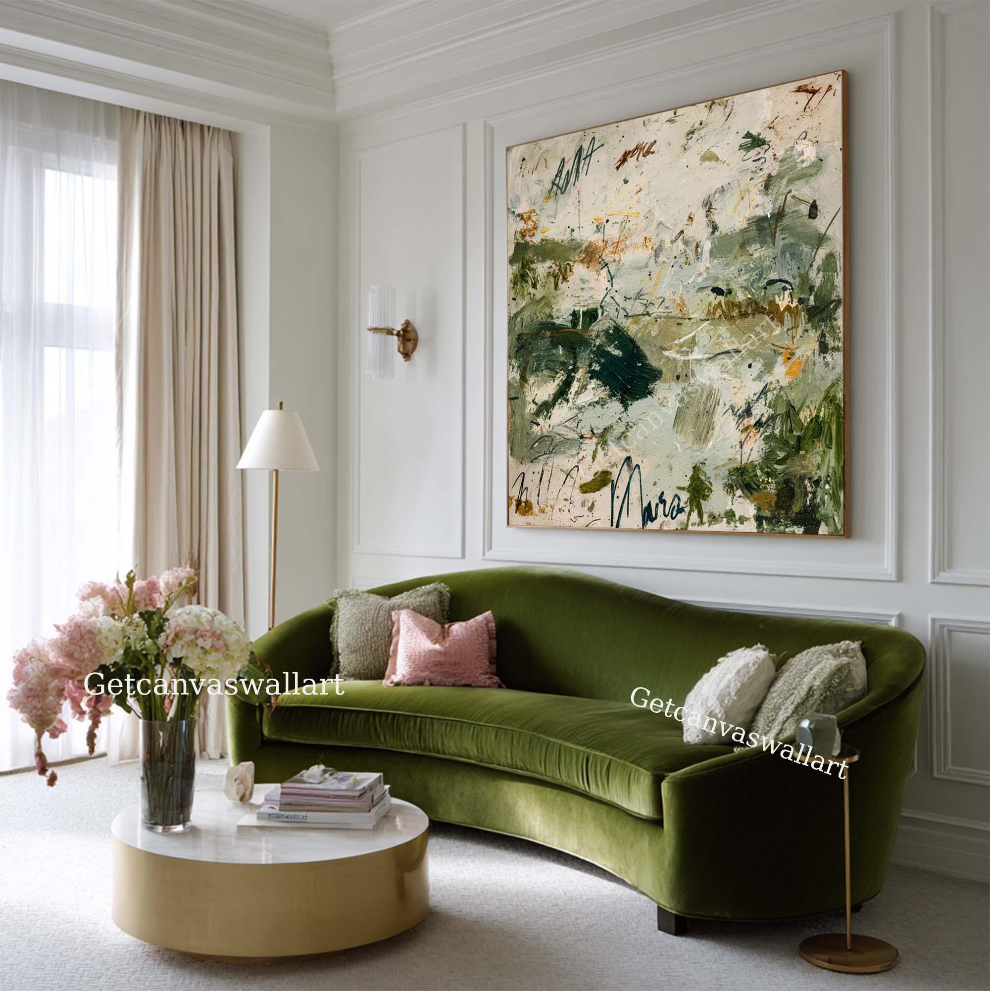 Green Abstract Landscape Oil Painting Neutral Textured Canvas Art ...