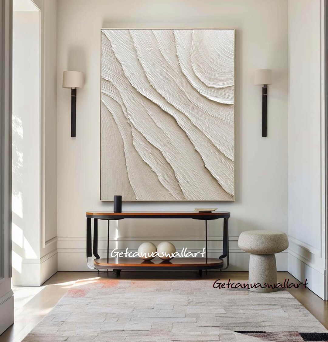 Beige Minimalist Wall Art Beige Abstract Wave Painting Beige 3D Texture ...