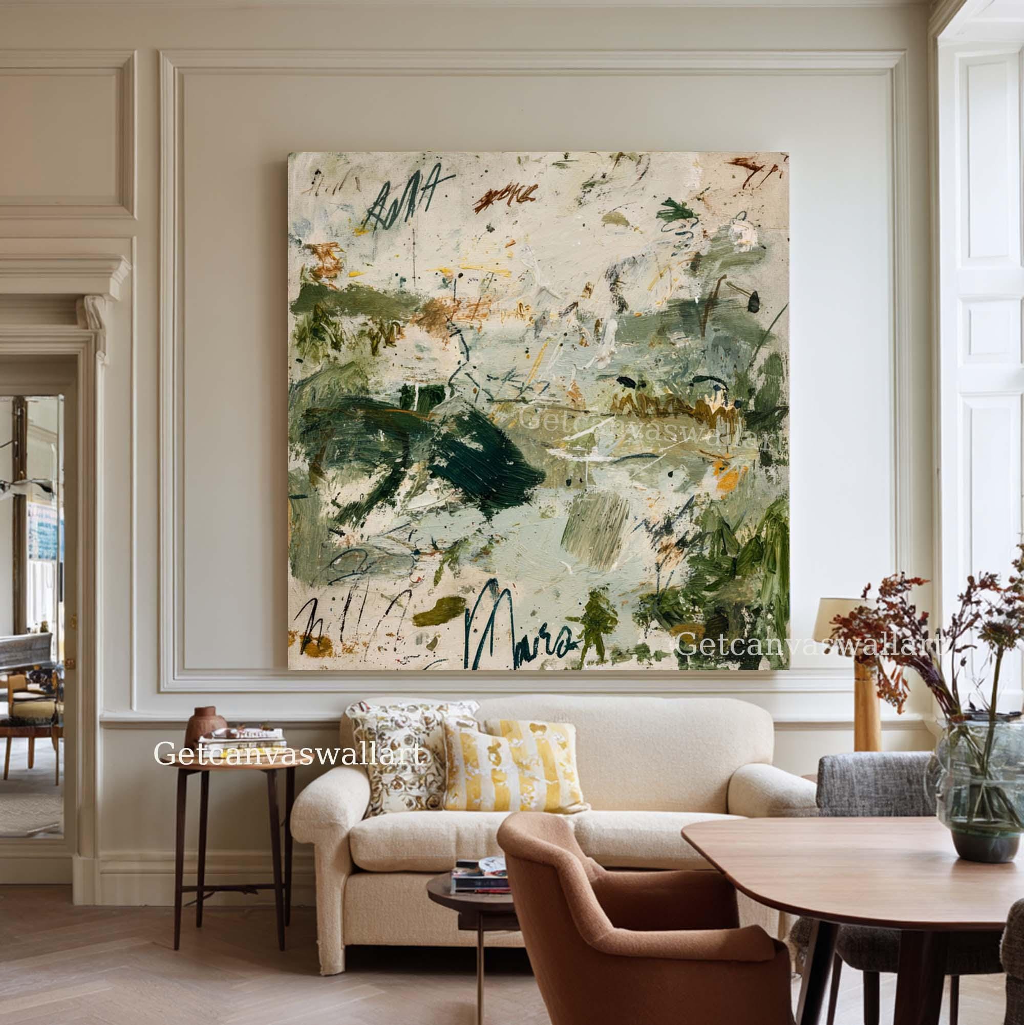 Green Abstract Landscape Oil Painting Neutral Textured Canvas Art ...