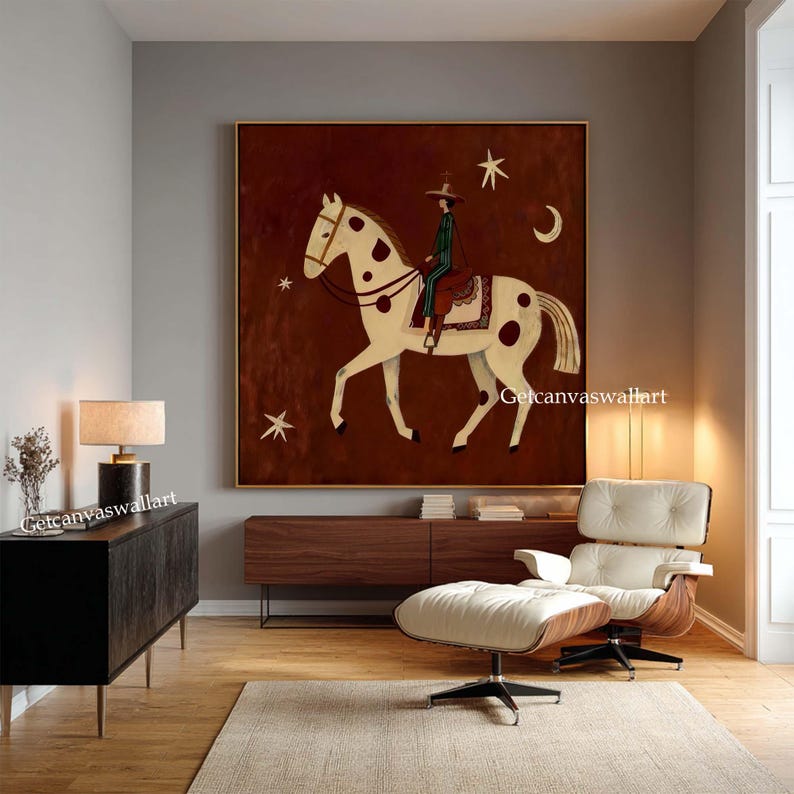 Vintage Western Rider Wall Art Cowboy Folk Art Mid Century Modern Horse ...