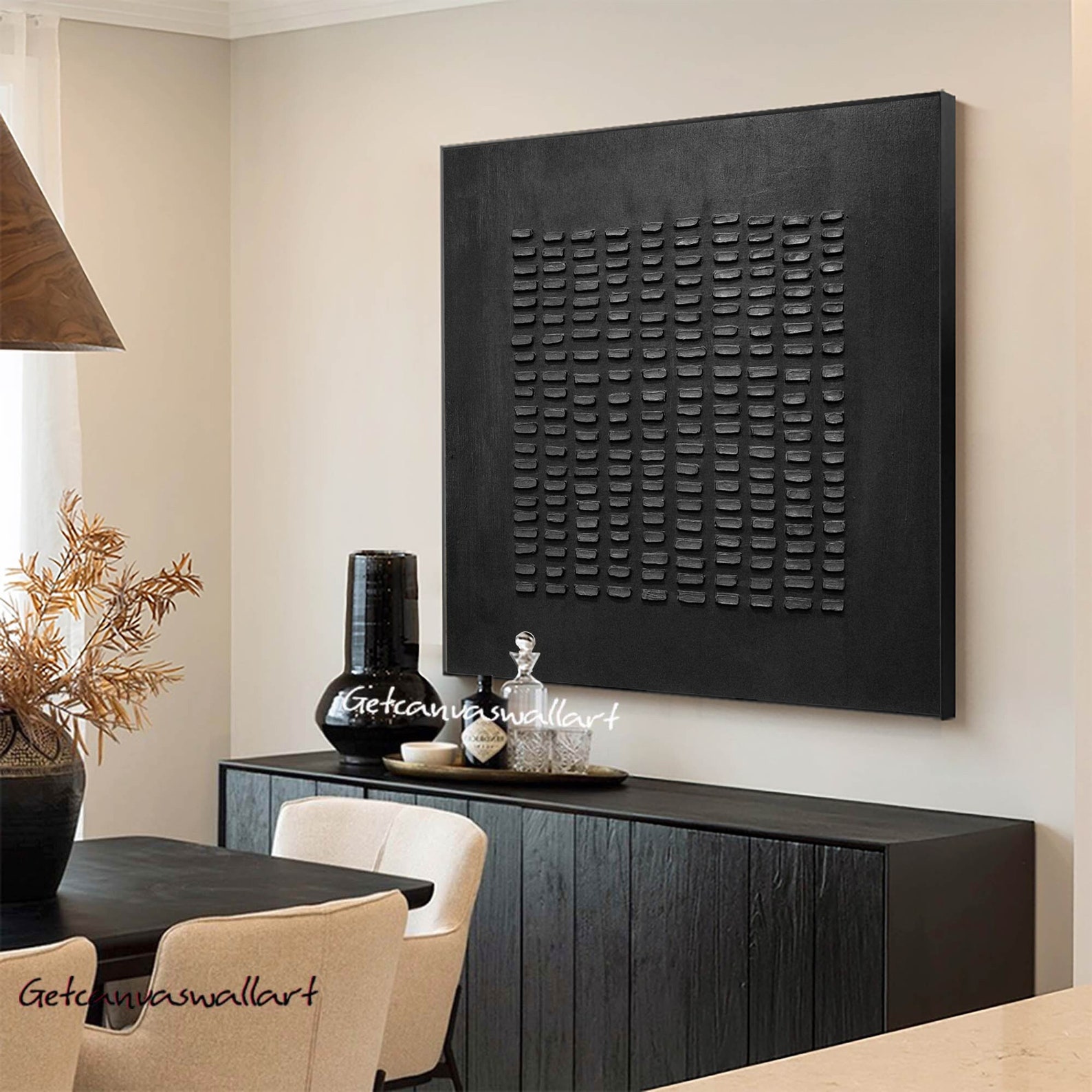 Black 3D Textured Painting Large Minimalist Wall Art for Living Room ...