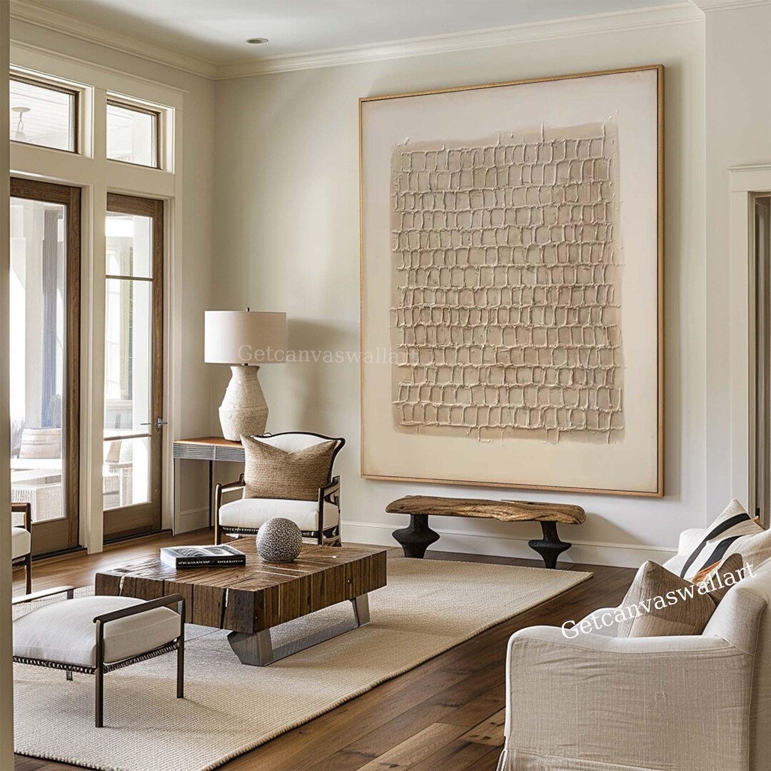Large Textured Beige Abstract Painting Wabi Sabi Wall Art Neutral ...