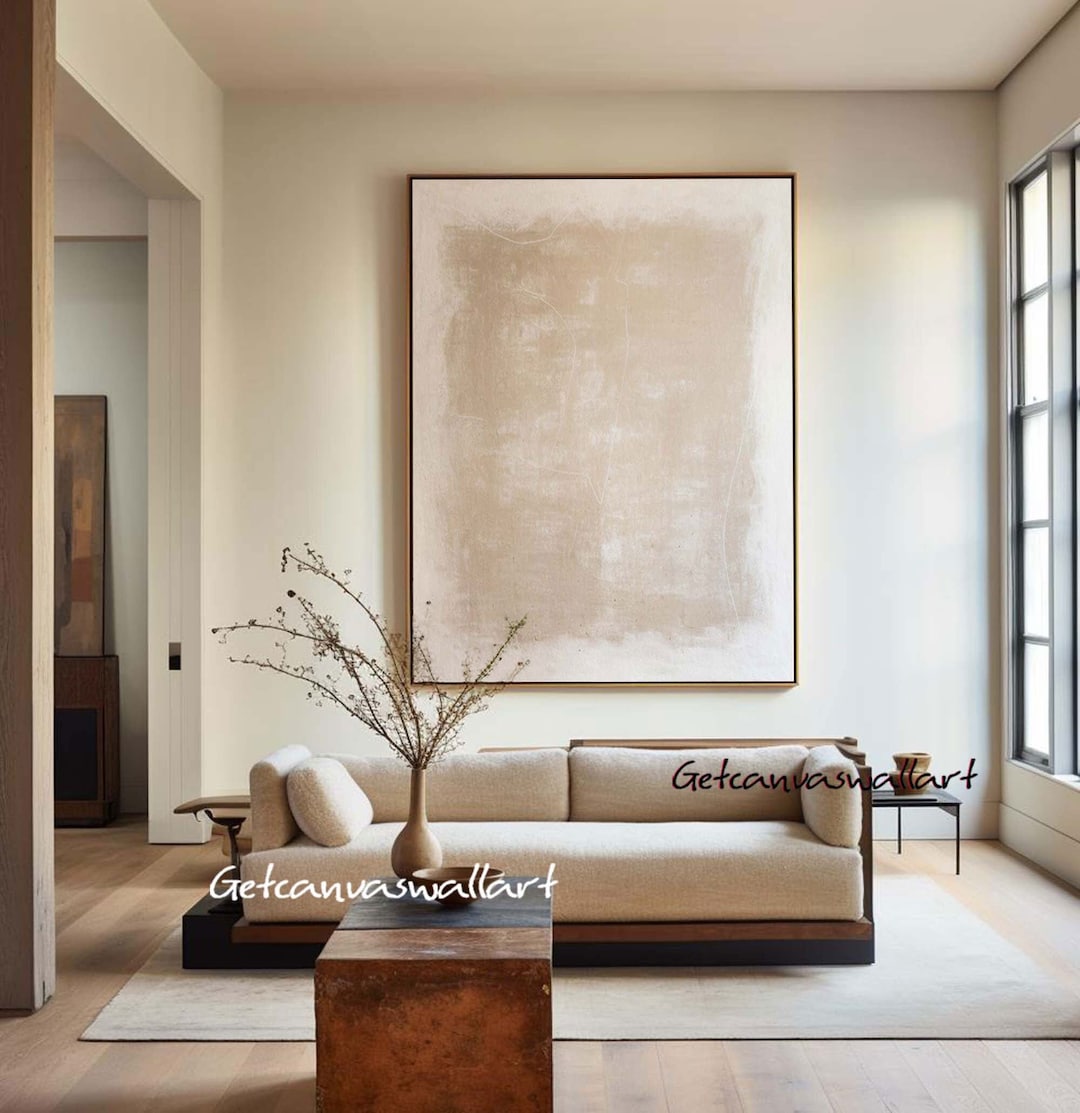 Beige Minimalist Oil Painting Large Abstract Textured Wall Art Organic ...