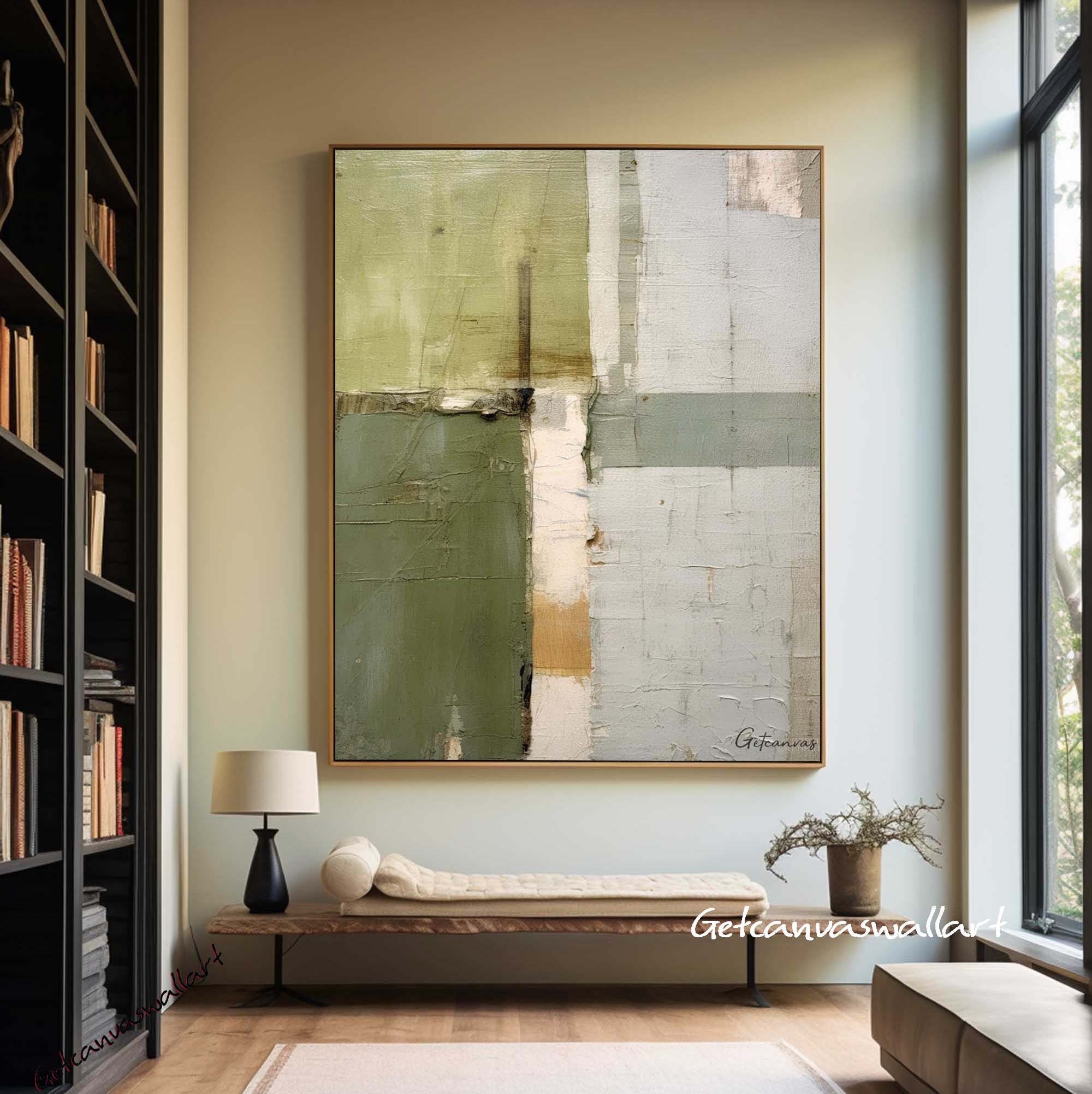 Green Texture Canvas Art: Wabi Sabi Abstract Painting