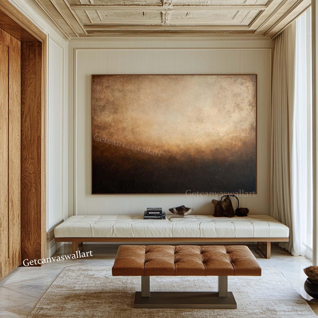 Large Abstract Neutral Painting Textured Beige & Brown Canvas Art Wabi ...