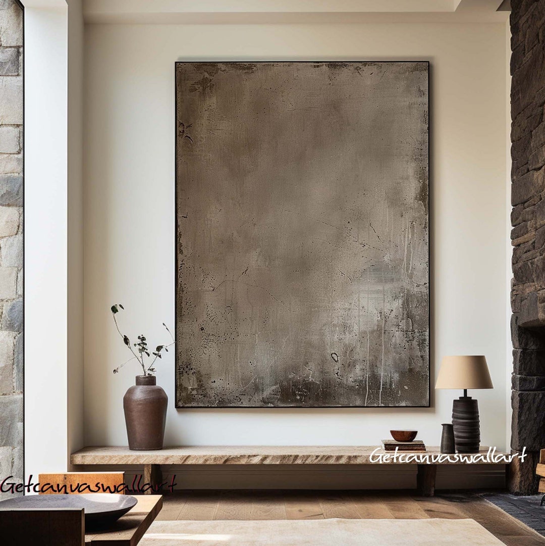 Wabi Sabi Wall Art Taupe Brown Abstract Painting on Canvas Brown ...
