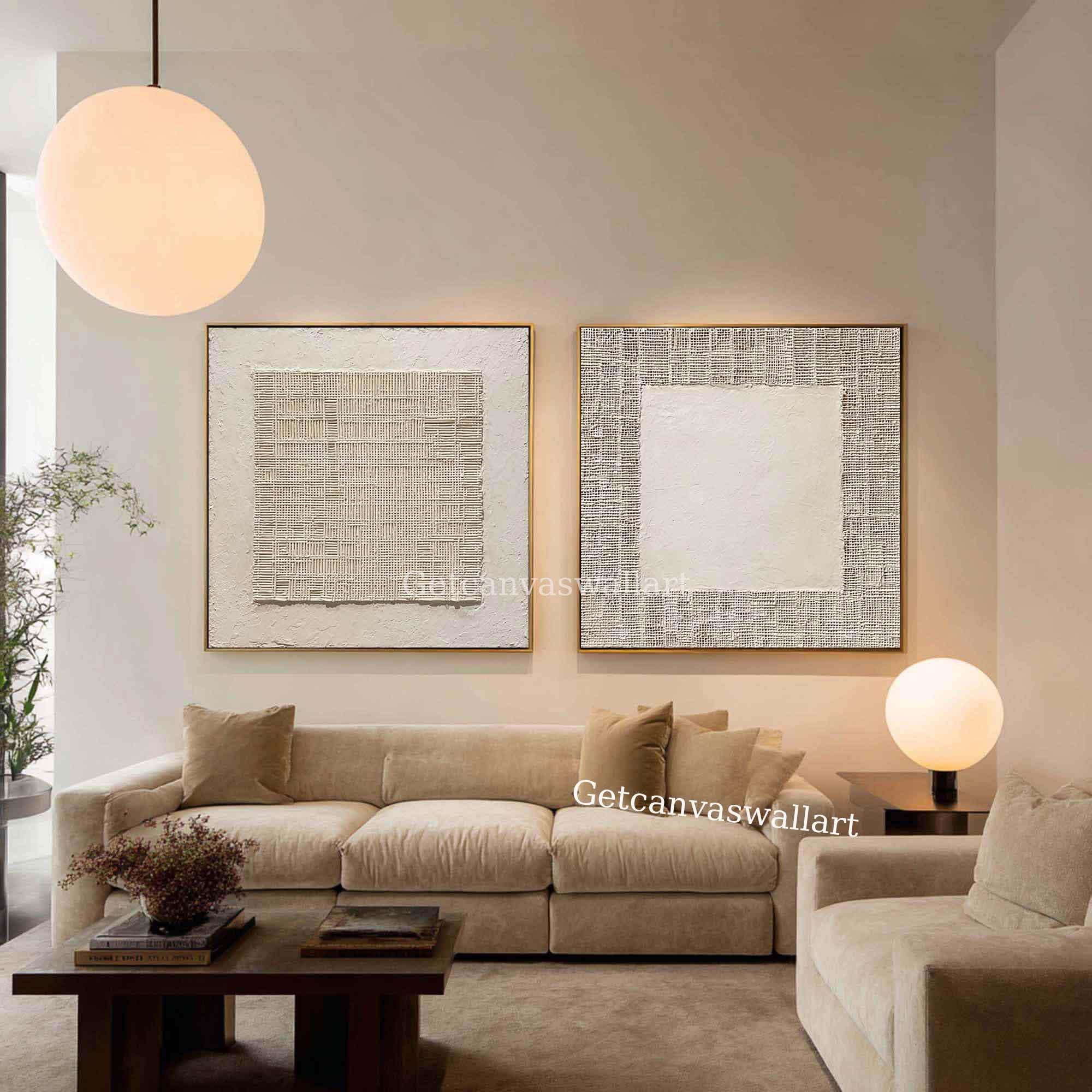 Large Beige Textured Wall Art Set of 2 Minimalist Abstract Painting ...