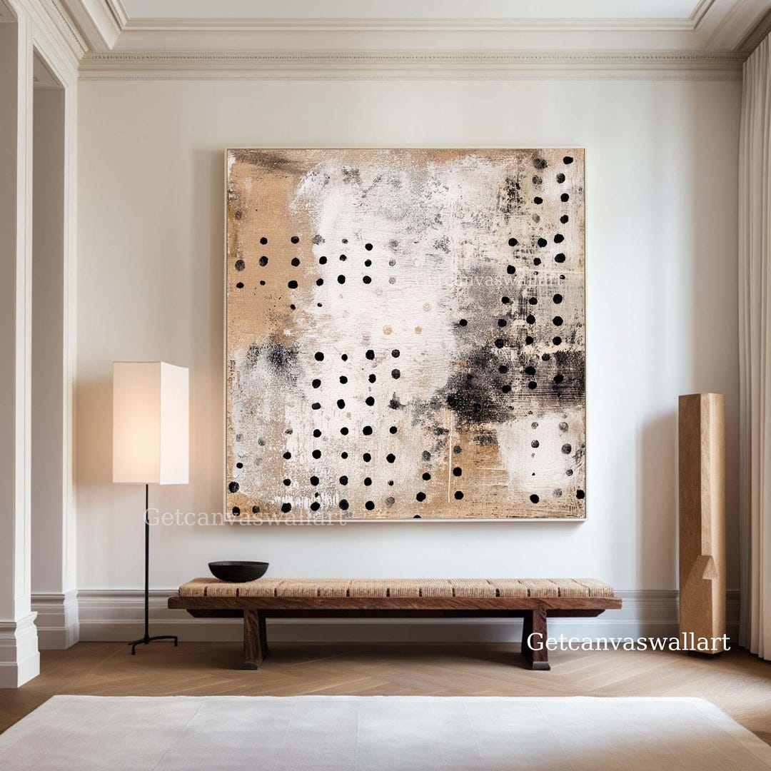 Large Neutral Abstract Wall Art Textured Beige Black Canvas Painting ...