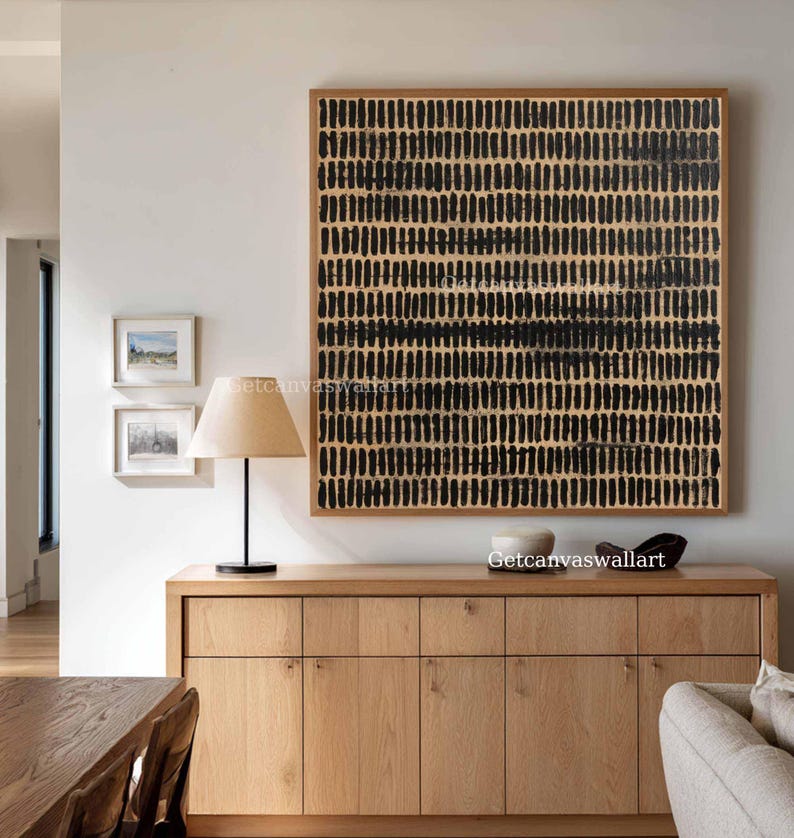 Large Minimalist Abstract Canvas Art Black and Beige Textured Painitng ...