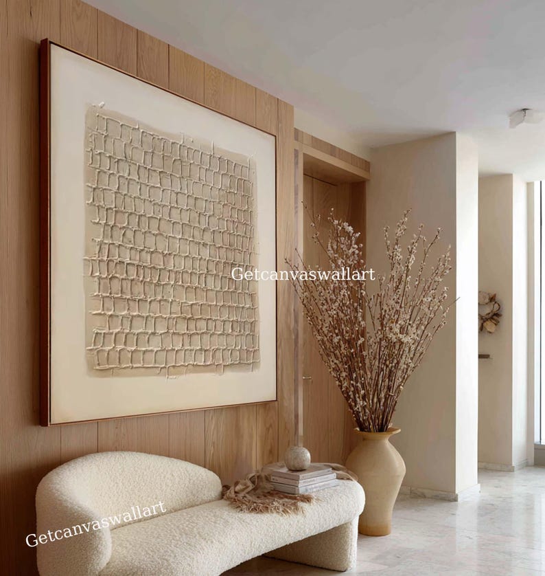 Minimalist Beige 3D Textured Abstract Painting Hand-painted Wabi Sabi ...