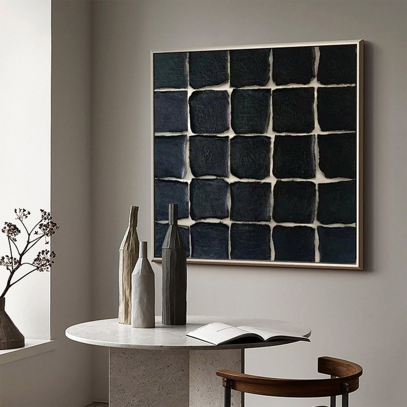 Black Textured Wall Art Black and White Minimalist Painting Etsy