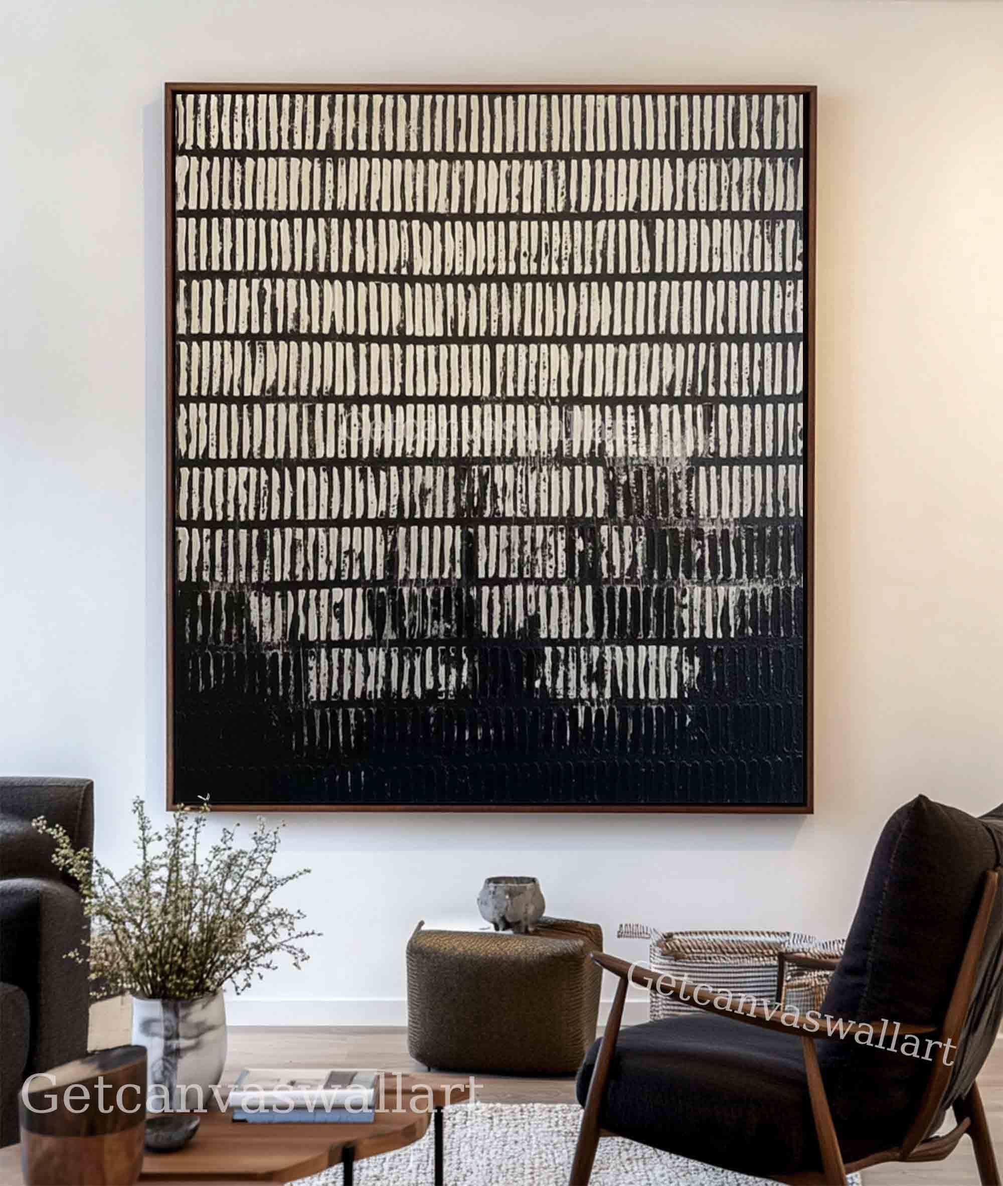 Large Textured Abstract Painting Black and Beige Minimalist Wall Art ...