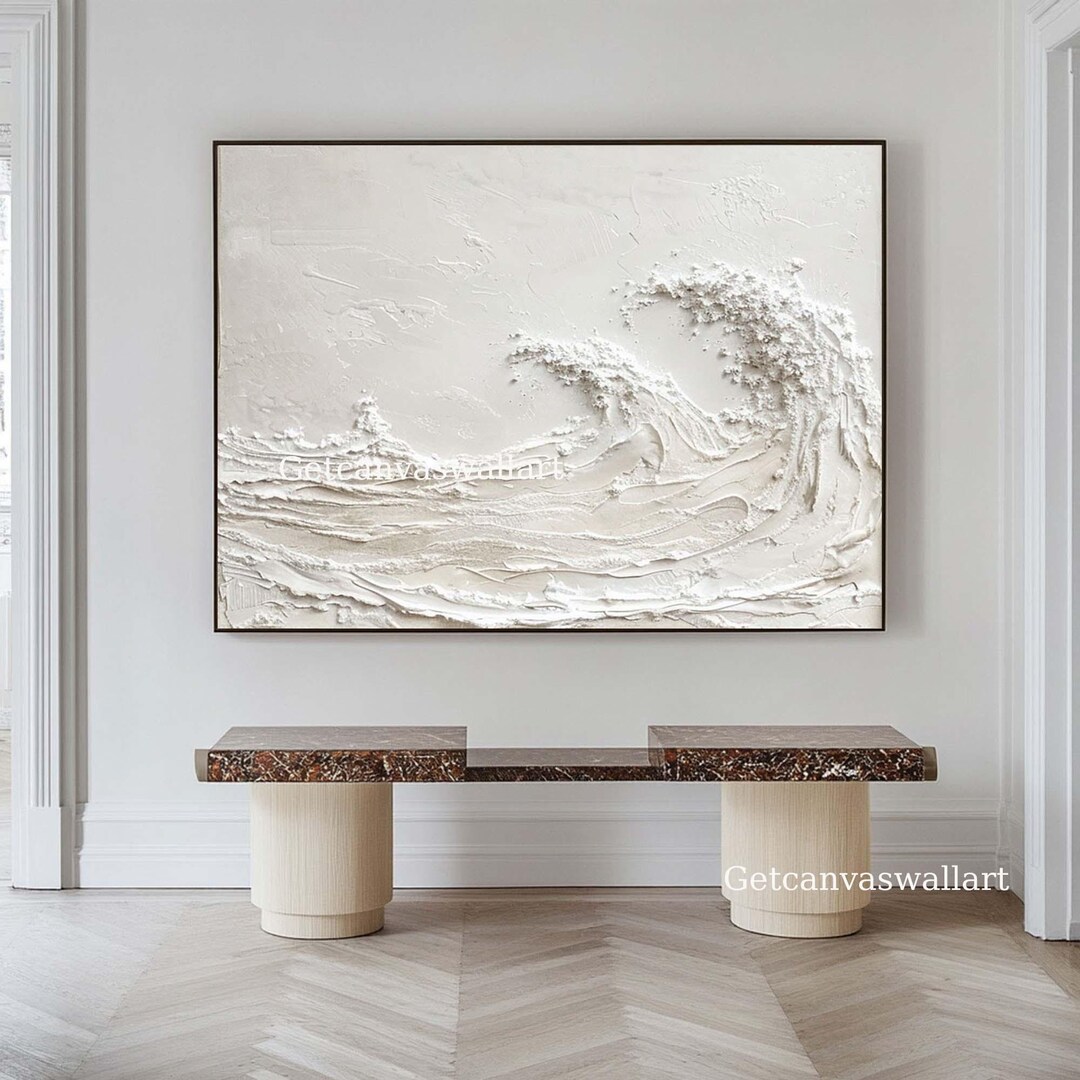 Large 3D Ocean Wave Textured Wall Art White Abstract Sea Painting ...