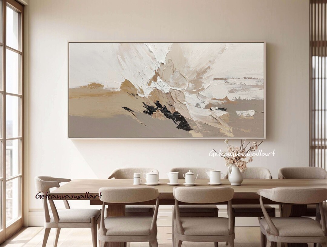 Large Beige Abstract Wall Art Beige Texture Painting on Canvas Beige ...